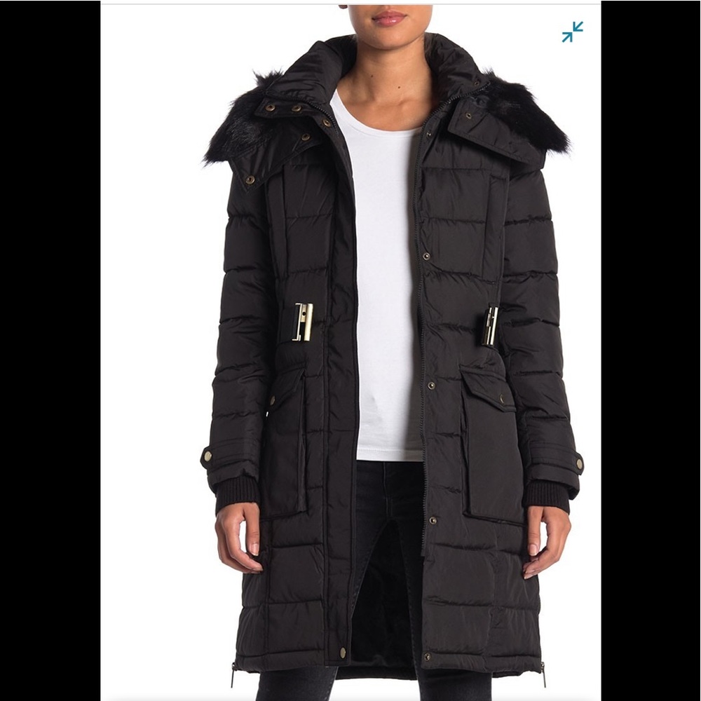 NWT,French Connection,Faux Fur Hoodie Puffer Jacket - Picture 3 of 17